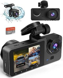 dash camera for cars,4k car camera full hd dash cam front rear with free 32gb sd card,built-in super night vision,2.0'' ips screen,wdr, 24h parking mode, loop recording