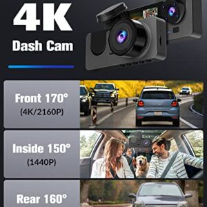 Dash Camera for Cars,4K Car Camera Full HD Dash Cam Front Rear with Free 32GB SD Card,Built-in Super Night Vision,2.0'' IPS Screen,WDR, 24H Parking Mode, Loop Recording