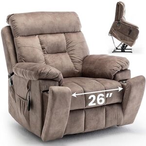 cobplns 27in extra wide recliner chair-living room chair，ultimate comfortable goose down massage chair, 400 lbs of weight-bearing power lift recliners for elderly（light brown）