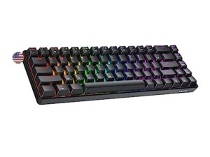 geeky gk65 65% | hot swappable mechanical gaming keyboard | 68 keys multi color rgb led backlit for pc/mac gamer | ansi us american layout (black, mechanical brown)