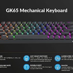 Geeky GK65 65% | Hot Swappable Mechanical Gaming Keyboard | 68 Keys Multi Color RGB LED Backlit for PC/Mac Gamer | ANSI US American Layout (Black, Mechanical Brown)