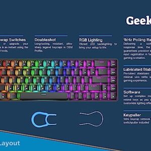 Geeky GK65 65% | Hot Swappable Mechanical Gaming Keyboard | 68 Keys Multi Color RGB LED Backlit for PC/Mac Gamer | ANSI US American Layout (Black, Mechanical Brown)