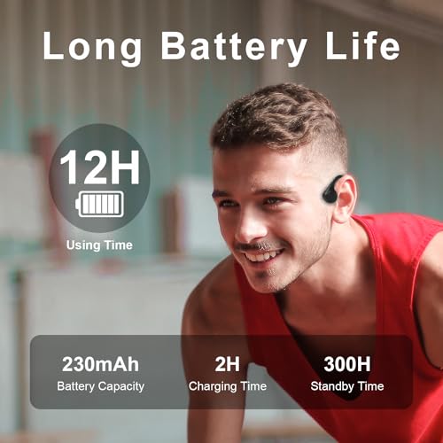 flymory Bone Conduction Headphones Bluetooth 5.3, 2023 Upgraded Open Ear Headphones with Dual Mic, Sweat Resistant Wireless Earphones for Workouts and Running, Sport Headset with 12 Hours Playtime