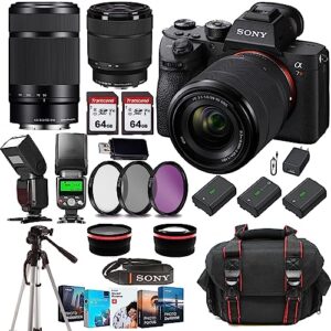 sony a7r v mirrorless camera (ilce7rm5/b) fe 28-70mm f/3.5-5.6 oss lens e 55-210mm f/4.5-6.3 oss lens case+128 gig memory cards+ttl flash+tripod(17pc) bundle