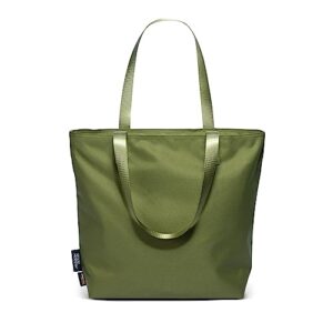 simple modern tote bag for women | large work shoulder bag with zipper top and water-resistant exterior for travel, gym and pool with pockets | 22" olive
