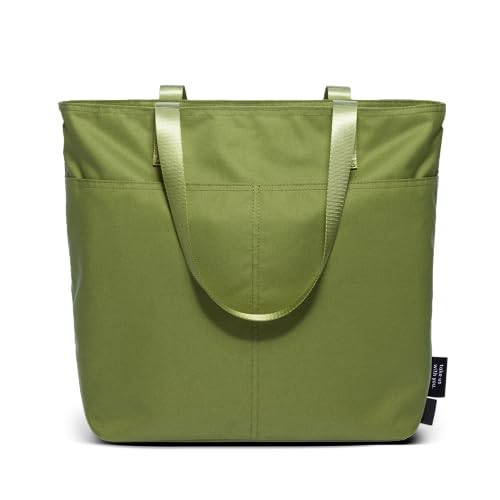 Simple Modern Tote Bag for Women | Large Work Shoulder Bag with Zipper Top and Water-Resistant Exterior for Travel, Gym and Pool with Pockets | 22" Olive