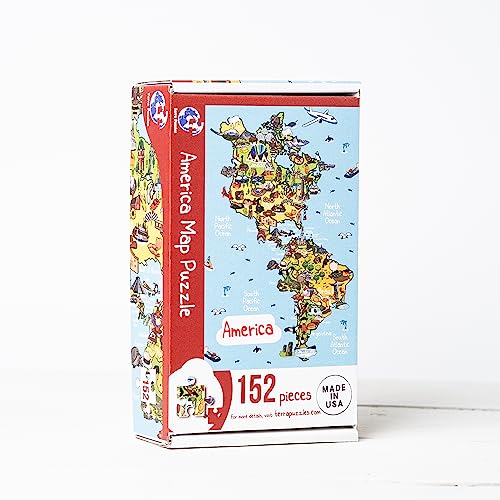 Terra Puzzles America Map Wooden Jigsaw Puzzle 152 Piece, 10x15 inches