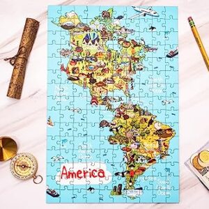 Terra Puzzles America Map Wooden Jigsaw Puzzle 152 Piece, 10x15 inches