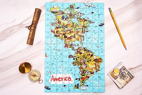 Terra Puzzles America Map Wooden Jigsaw Puzzle 152 Piece, 10x15 inches