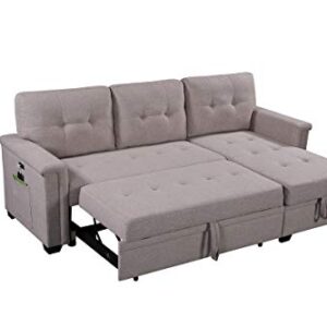 RITSU Living Room Reversible Sleeper Sectional Sofa with Storage Chaise, L-Shape Corner Couch with USB Charging Ports and Pocket, for, Home Furniture, Apartment, Dorm, Light Gray