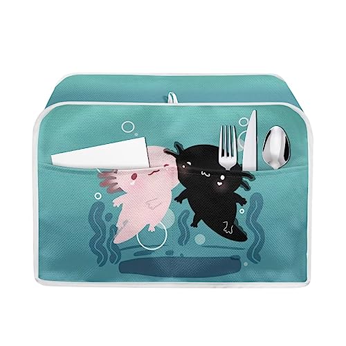 Gomyblomy Axolotl Kitchen Aid Toaster Cover with Handle & Pocket, Lightweight Oven Protection Cover, Small Appliance Dust Cover for 4 Slice Toaster
