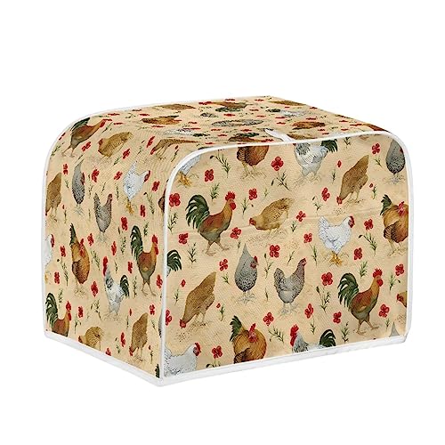 Gomyblomy Chickens Toaster Cover, Dustproof and Anti-Fingerprint Kitchen Small Appliance Cover, Microwave Protective Cover with Handle & Pocket for 4 Slices Toaster