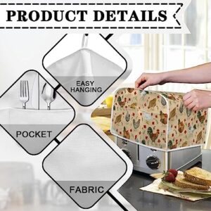 Gomyblomy Chickens Toaster Cover, Dustproof and Anti-Fingerprint Kitchen Small Appliance Cover, Microwave Protective Cover with Handle & Pocket for 4 Slices Toaster