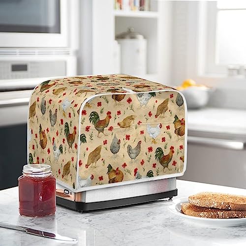 Gomyblomy Chickens Toaster Cover, Dustproof and Anti-Fingerprint Kitchen Small Appliance Cover, Microwave Protective Cover with Handle & Pocket for 4 Slices Toaster