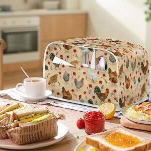 Gomyblomy Chickens Toaster Cover, Dustproof and Anti-Fingerprint Kitchen Small Appliance Cover, Microwave Protective Cover with Handle & Pocket for 4 Slices Toaster
