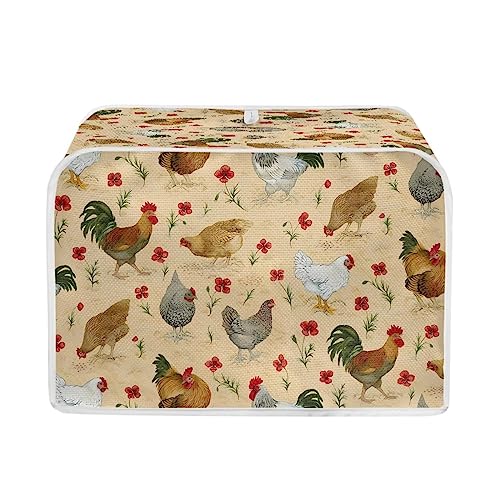 Gomyblomy Chickens Toaster Cover, Dustproof and Anti-Fingerprint Kitchen Small Appliance Cover, Microwave Protective Cover with Handle & Pocket for 4 Slices Toaster