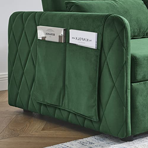 Eafurn 3 in 1 Multi-Functional Convertible Sleeper Sofa Bed, Modern Velvet Loveseat Couch & Sofa with Adjustable Backrest and 2 Pillows Detachable Arm Pockets for Apartment Living Room, 55", Green