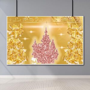 5x4ft cartoon princess castle backdrops rose gold pink glitter royal castle birthday party backdrop decoration cake table banner photo booth props girls princess party decor supplies