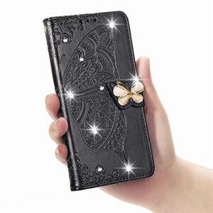 Wallet Case for Oppo A74 4G -1.5M Adjustable Strap Emboss Butterfly Flip Phone Cover Card Slot Magnet Leather Shell Flip Stand Cover for Oppo F19 / Oppo A74 4G / Oppo A95 4G / Reno 6 Lite [ZS] -Black