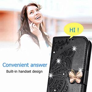 Wallet Case for Oppo A74 4G -1.5M Adjustable Strap Emboss Butterfly Flip Phone Cover Card Slot Magnet Leather Shell Flip Stand Cover for Oppo F19 / Oppo A74 4G / Oppo A95 4G / Reno 6 Lite [ZS] -Black