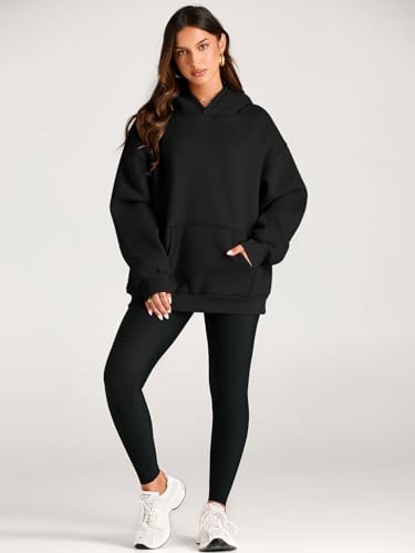 EFAN Oversized Sweatshirts Womens Hoodies Pullover Long Sleeve Fleece Sweaters With Pockets Fall Fashion Winter Clothes Outfits Y2k Teen Girls 2023 Black