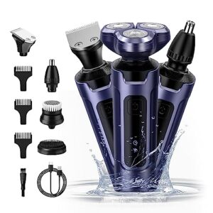electric razor for men, 2023 men's electric shavers rotary, led display-ipx7 waterproof-rechargeable, electric shaver for men cordless 5 in 1-3d floating head replaceable blades-gifts for men, purple