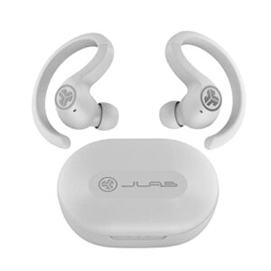 jlab jbuds air sport true wireless bluetooth earbuds + charging case, white, ip66 sweat resistance, class 1 bluetooth 5.0 connection, 3 eq sound settings signature, balanced, bass boost (renewed)