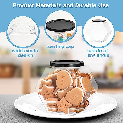 Dandat 12 Pcs Plastic Candy Jars Container with lids, Hexagon Shaped Jars 30oz and 73oz Clear Wide Mouth Candy Storage Jar for Cookies, Candy, Snacks, Paper Stars, Detergent Pods, Gifts and Storage