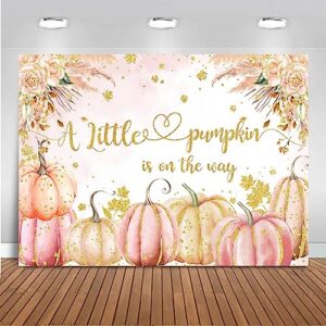 mocsicka pumpkin baby shower backdrop for girls gold pink boho flowers pumpkin photo background little pumpkin is on the way baby shower party decorations photo booth studio (6x4ft)