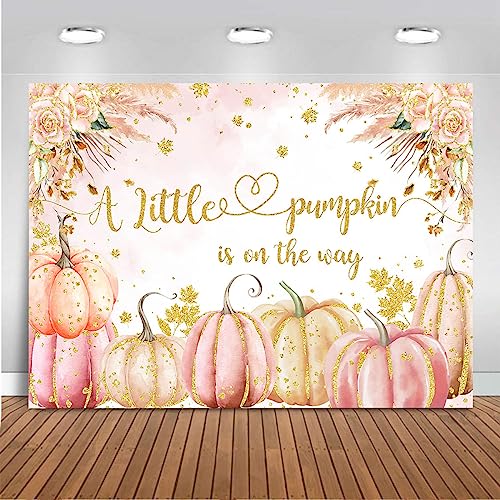 Mocsicka Pumpkin Baby Shower Backdrop for Girls Gold Pink Boho Flowers Pumpkin Photo Background Little Pumpkin is on The Way Baby Shower Party Decorations Photo Booth Studio (6x4ft)