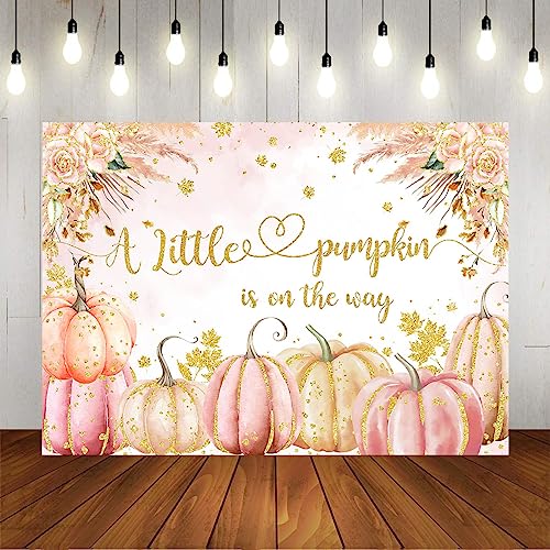 Mocsicka Pumpkin Baby Shower Backdrop for Girls Gold Pink Boho Flowers Pumpkin Photo Background Little Pumpkin is on The Way Baby Shower Party Decorations Photo Booth Studio (6x4ft)