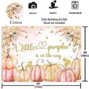 Mocsicka Pumpkin Baby Shower Backdrop for Girls Gold Pink Boho Flowers Pumpkin Photo Background Little Pumpkin is on The Way Baby Shower Party Decorations Photo Booth Studio (6x4ft)