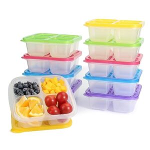 yuleer bento snack boxes - reusable 4-compartment food containers with transparent lids, set of 10