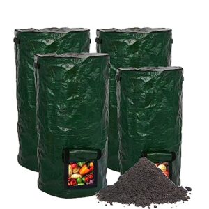 4 pieces garden compost bin outdoor,reusable garden yard waste bag reusable lawn leaf bags with zipper lid and handles,yard waste bag container for kitchen waste（3×34gallon +1×15gallon ）