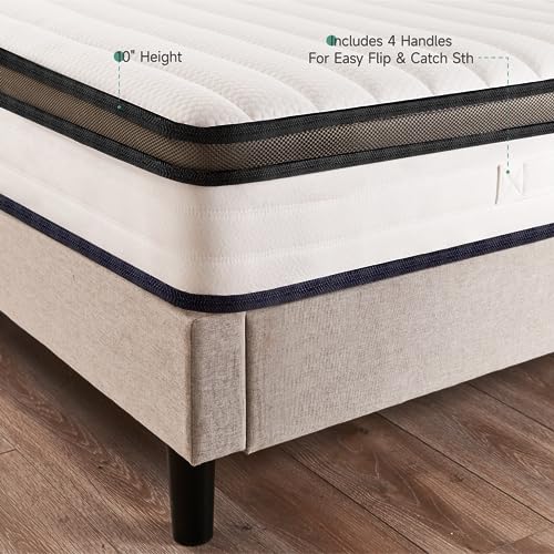 Z-hom King Mattress Bed, 10 Inch Cooling Memory Foam Spring Mattress in a Box, Hybrid Innerspring Euro Top Mattress with Individual Pocket Coils for Silent Sleep, Mid Soft Mattress King Size, White