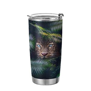 kigai palm leopard 20oz tumbler with lid, bpa free stainless steel vacuum insulated double wall travel mug reusable coffee cup for hot and cold drinks
