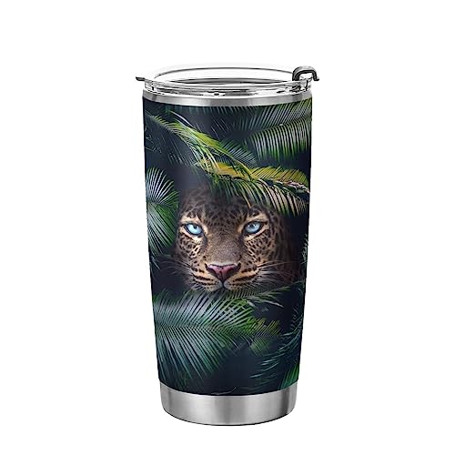 Kigai Palm Leopard 20oz Tumbler with Lid, BPA Free Stainless Steel Vacuum Insulated Double Wall Travel Mug Reusable Coffee Cup for Hot and Cold Drinks