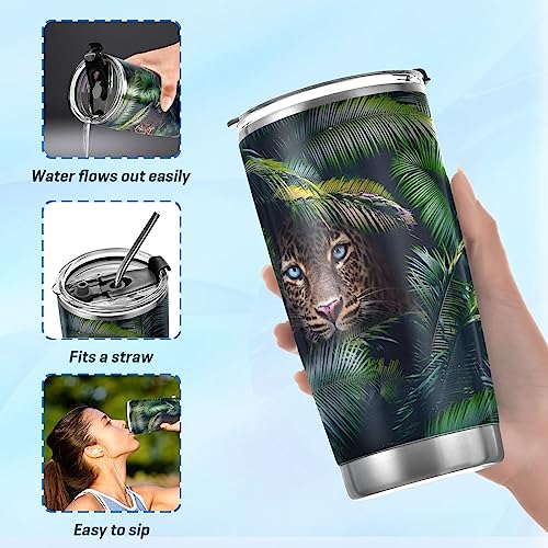 Kigai Palm Leopard 20oz Tumbler with Lid, BPA Free Stainless Steel Vacuum Insulated Double Wall Travel Mug Reusable Coffee Cup for Hot and Cold Drinks