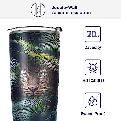 Kigai Palm Leopard 20oz Tumbler with Lid, BPA Free Stainless Steel Vacuum Insulated Double Wall Travel Mug Reusable Coffee Cup for Hot and Cold Drinks