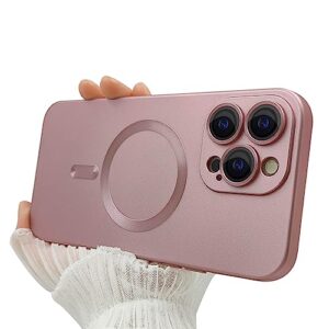 womdakon magnetic case for iphone 14 pro phone case for women, [adaptation with magsafe] matte luxury soft metallic luster design for iphone 14 pro 6.1'' with camera protector-pink