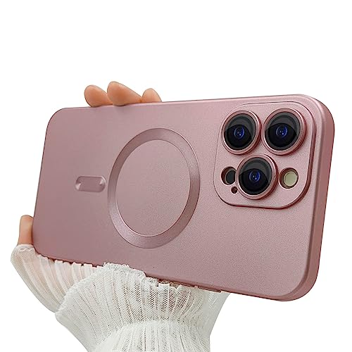 Womdakon Magnetic Case for iPhone 14 Pro Phone Case for Women, [Adaptation with Magsafe] Matte Luxury Soft Metallic Luster Design for iPhone 14 Pro 6.1'' with Camera Protector-Pink