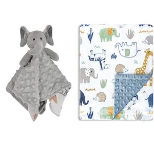 boritar elephant baby security blanket+baby blanket soft minky dot fabric lovey blanket with lovely animal pattern backing, stuffed plush cuddle newborn blankie