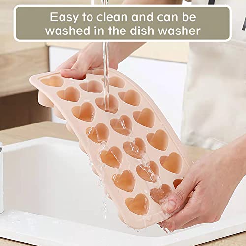 Heart Shape Ice Cube Tray, 21 Holes Silicone Ice Cube Mold with Removable Lid Flexible for Whiskey Cocktail Chocolate Valentine's Day (Blue&Pink)