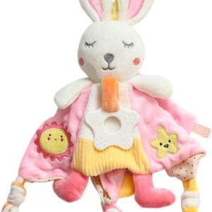 YOLINYOISH Animal Snuggler Lovey Blanket for Kids, Babies, Boys, Girls, Triangle Neutral Security Blanket with Stuffed Animal (Rabbit)
