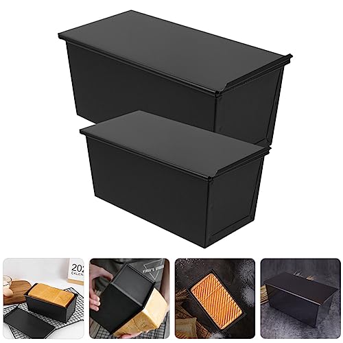 Kichvoe Sandwich Bread Pullman Loaf Pan with Lid 2pcs Non- Stick Bread Pan Toast Box Molds with Cover for Oven Baking Food Serving Tool for Home Kitchen Black Italian Bread