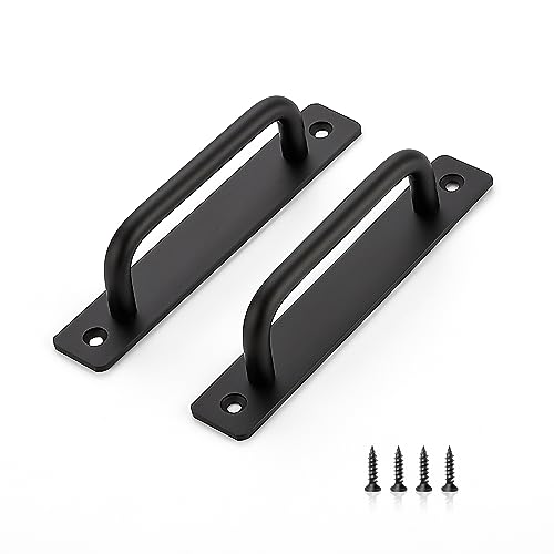 Ravinte Barn Door Handles 2 Pack Sliding Door Handle 5" Hole Center Barn Door Handles Black Cabinet Handles Door Pull Handle Aluminum Alloy Door Pulls with Plate for Sliding Closet Door Handle