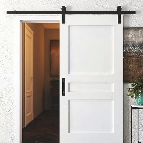 Ravinte Barn Door Handles 2 Pack Sliding Door Handle 5" Hole Center Barn Door Handles Black Cabinet Handles Door Pull Handle Aluminum Alloy Door Pulls with Plate for Sliding Closet Door Handle