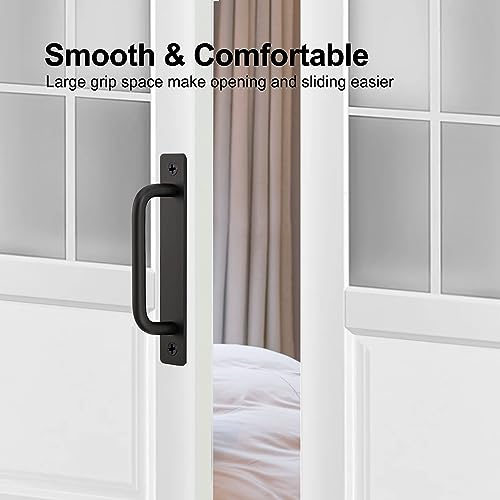 Ravinte Barn Door Handles 2 Pack Sliding Door Handle 5" Hole Center Barn Door Handles Black Cabinet Handles Door Pull Handle Aluminum Alloy Door Pulls with Plate for Sliding Closet Door Handle