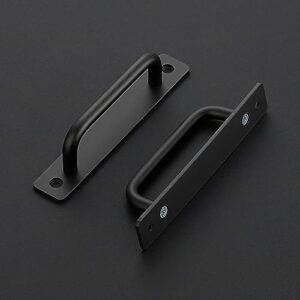 Ravinte Barn Door Handles 2 Pack Sliding Door Handle 5" Hole Center Barn Door Handles Black Cabinet Handles Door Pull Handle Aluminum Alloy Door Pulls with Plate for Sliding Closet Door Handle