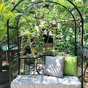 Outdoor Garden Archway with Bench Seat Metal Garden Arbor Trellis Garden Rose Arch 6.9ft x 3.7ft MetalGrape Rose Vines and Indoor Party Decoration (Black 114x210cm/3.7ftx6.9ft)